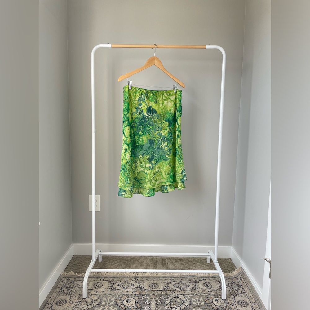 Vintage Green Slip Skirt | Size 14P | Floral Elegance